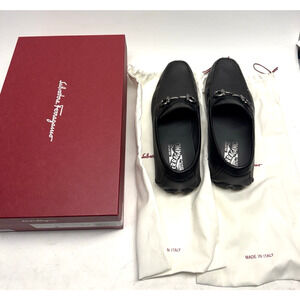 Men's Salvadore Ferragamo Front Loafers Stromboli Calf Black 0749608 US Size 9 D